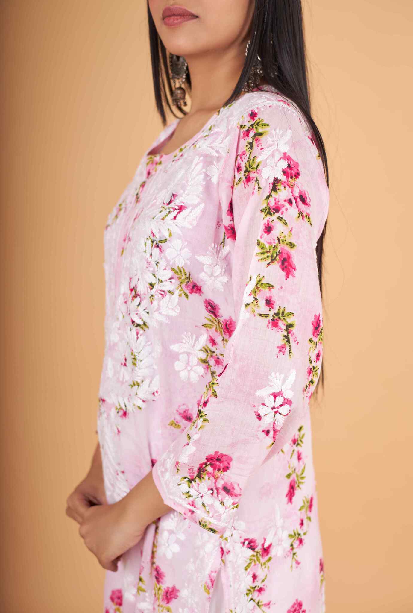 Arsh Handcrafted MulMul Cotton Printed Chikankari Kurti - arshchikan