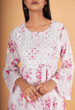 Arsh Handcrafted MulMul Cotton Printed Chikankari Frock Pattern Top - arshchikan