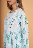 Arsh Handcrafted MulMul Cotton Printed Chikankari Frock Pattern Top - arshchikan