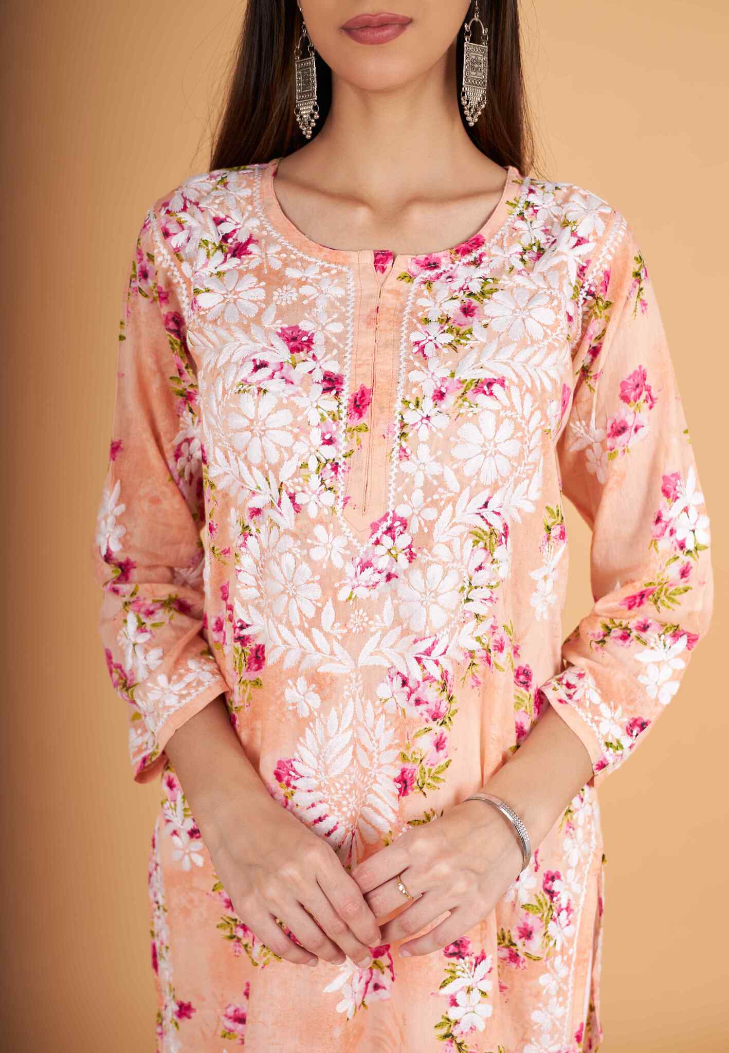 Arsh Handcrafted MulMul Cotton Printed Chikankari Kurti - arshchikan