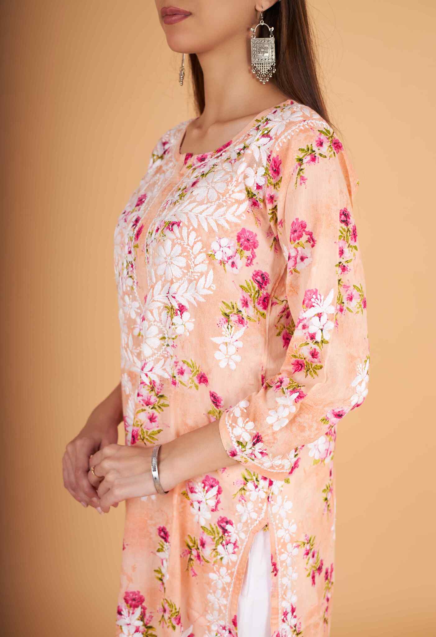 Arsh Handcrafted MulMul Cotton Printed Chikankari Kurti - arshchikan