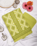 Arsh Handcrafted Parrot Green Cotton Unstitched 3pc Suit - arshchikan