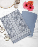 Arsh Handcrafted Steel Grey Cotton Unstitched 3pc Suit - arshchikan