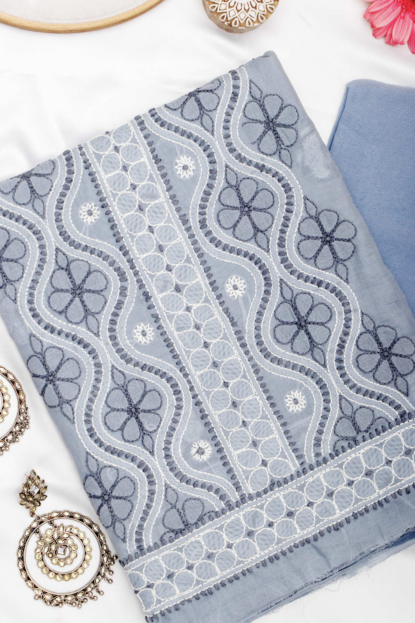 Arsh Handcrafted Steel Grey Cotton Unstitched 3pc Suit - arshchikan