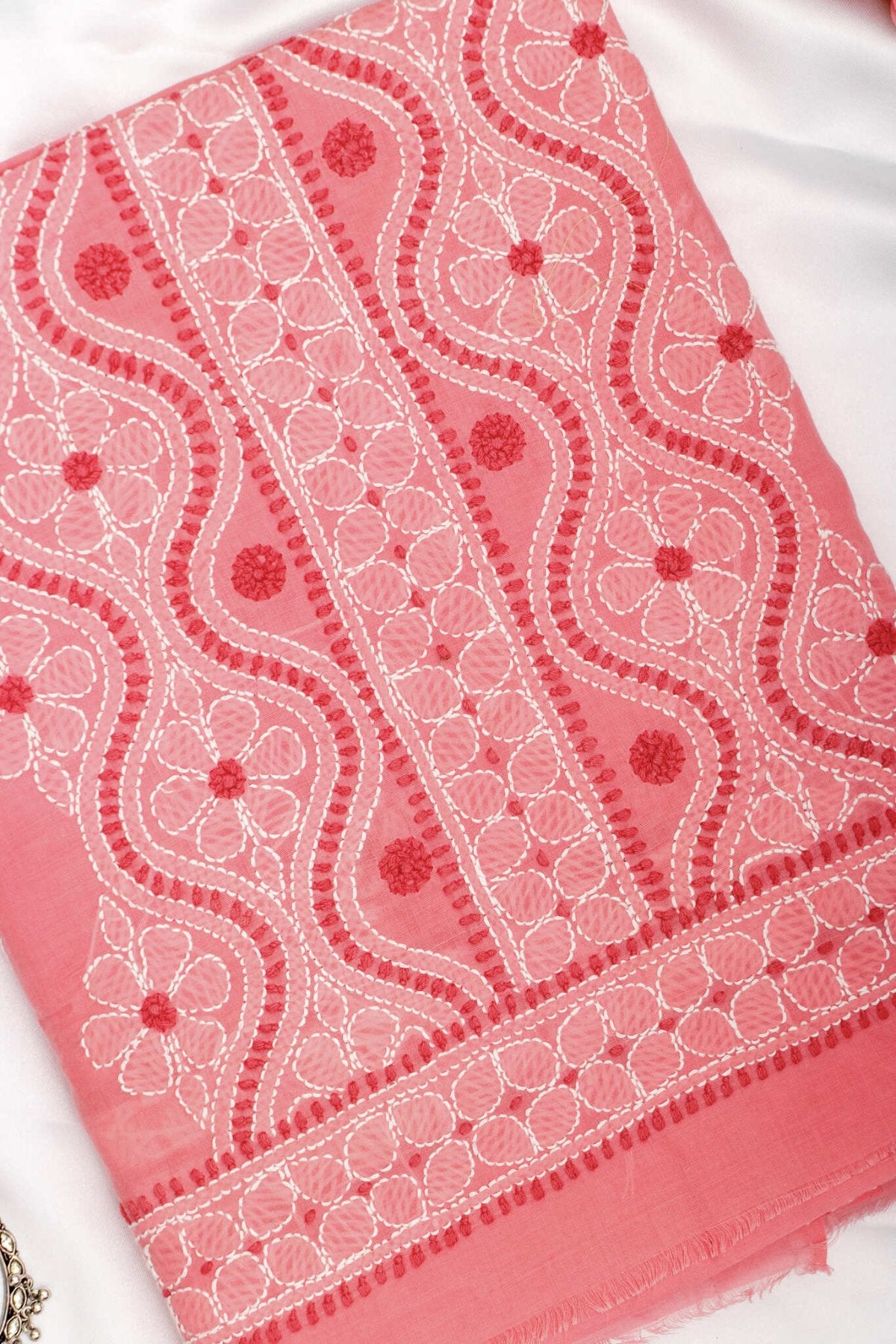 Arsh Handcrafted Dark Peach Cotton Unstitched 3pc Suit - arshchikan