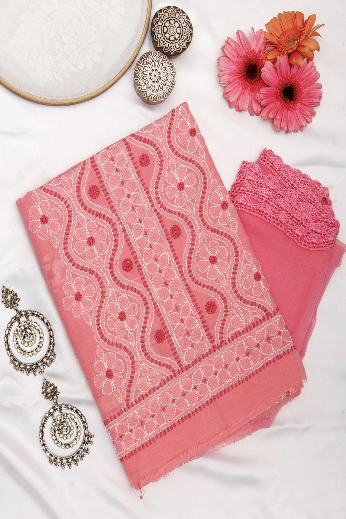 Arsh Handcrafted Dark Peach Cotton Unstitched 3pc Suit - arshchikan