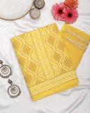 Arsh Handcrafted Yellow Cotton Unstitched 3pc Suit - arshchikan
