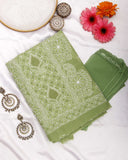 Arsh Handcrafted Forest Green Panel Jaali Cotton Unstitched 3pc Suit - arshchikan