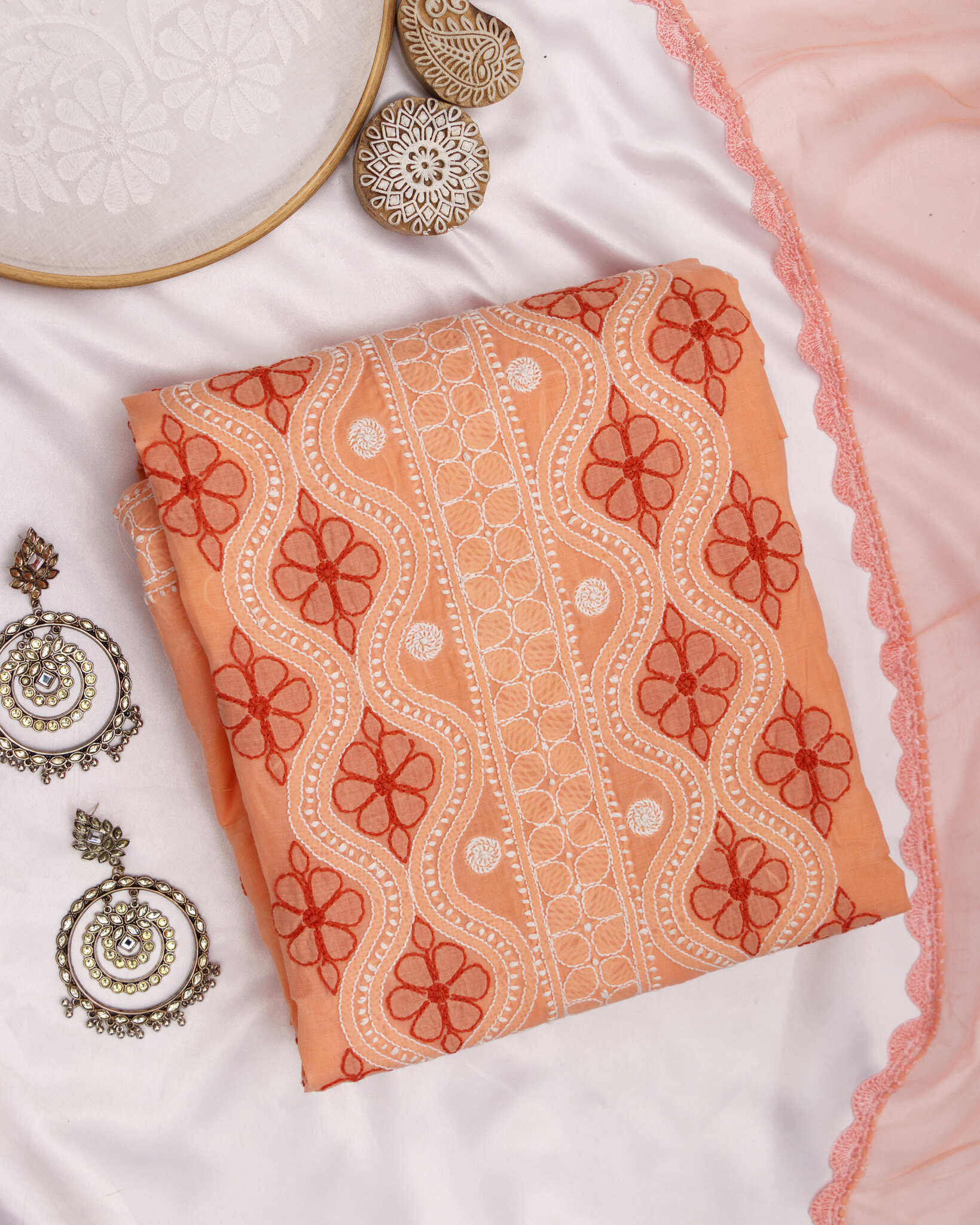 Arsh Handcrafted Pastel Orange Cotton Unstitched 3pc Suit - arshchikan