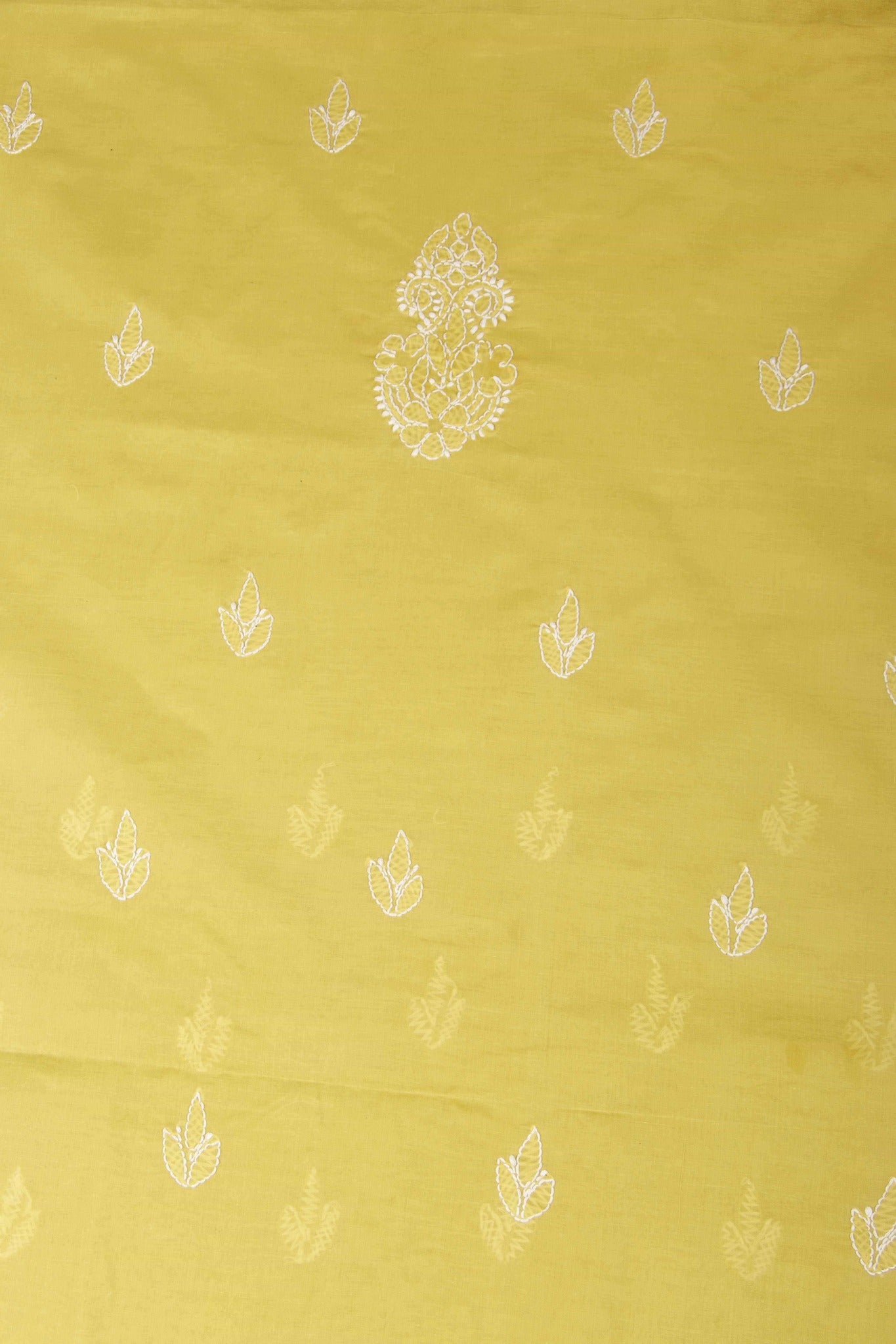 Arsh Handcrafted Tellow-Green Panel Jaali Cotton Unstitched 3pc Suit - arshchikan