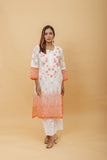 Arsh Handcrafted White and Orange Pure Cotton Chikankari Kairi Printed Kurti - arshchikan