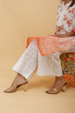 Arsh Handcrafted White and Orange Pure Cotton Chikankari Kairi Printed Kurti - arshchikan