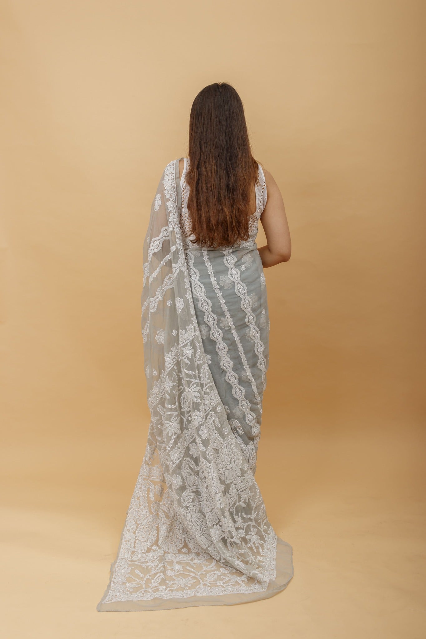 Arsh Handcrafted Semi Georgette Heavy Chikan Embroidered Saree - arshchikan