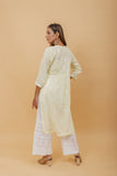 Arsh Handcrafted Lemon Green Modal Chikankari Front Pocket Gown Dress - arshchikan
