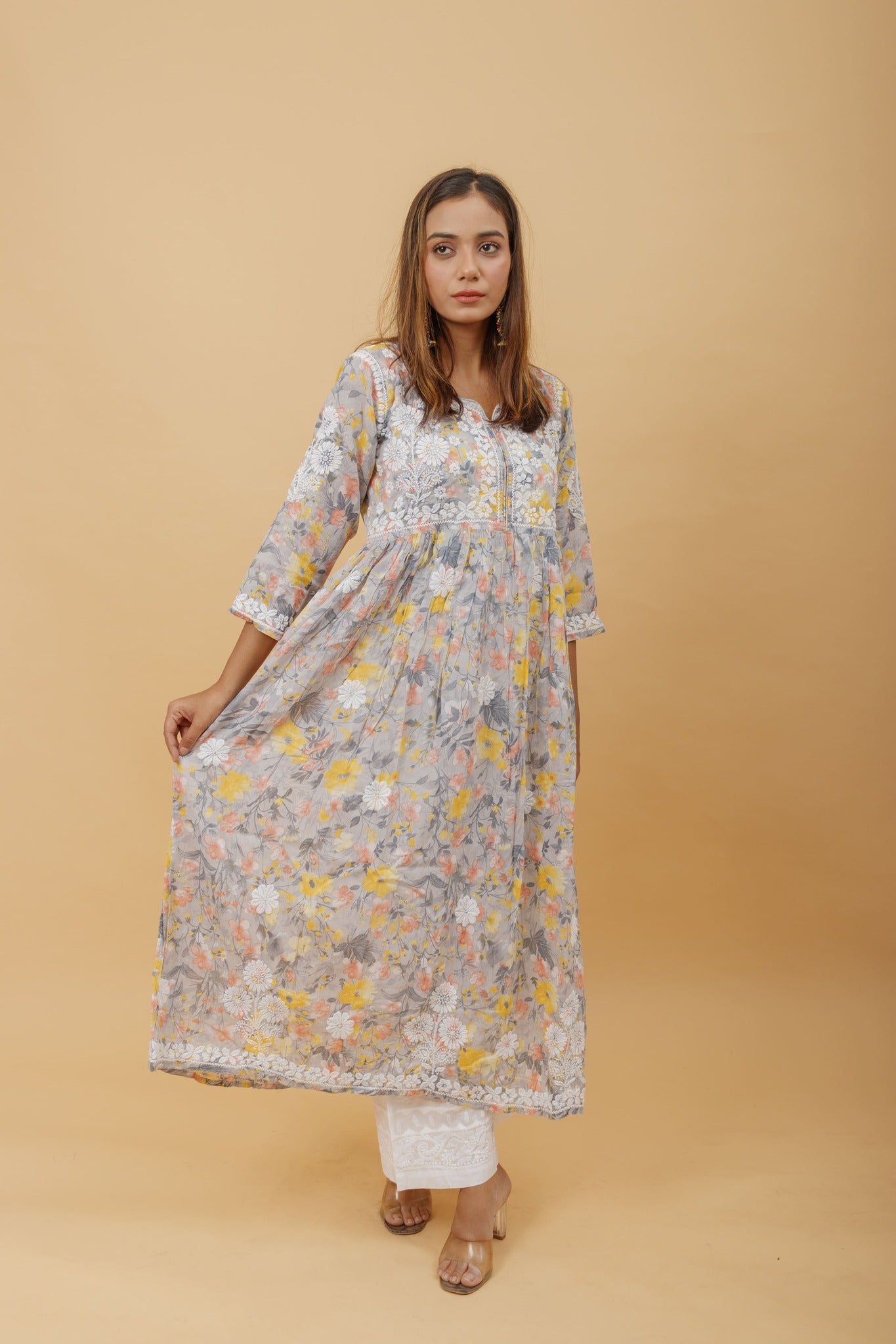 Arsh Handcrafted Pure MulMul Cotton Printed Gown Dress - arshchikan