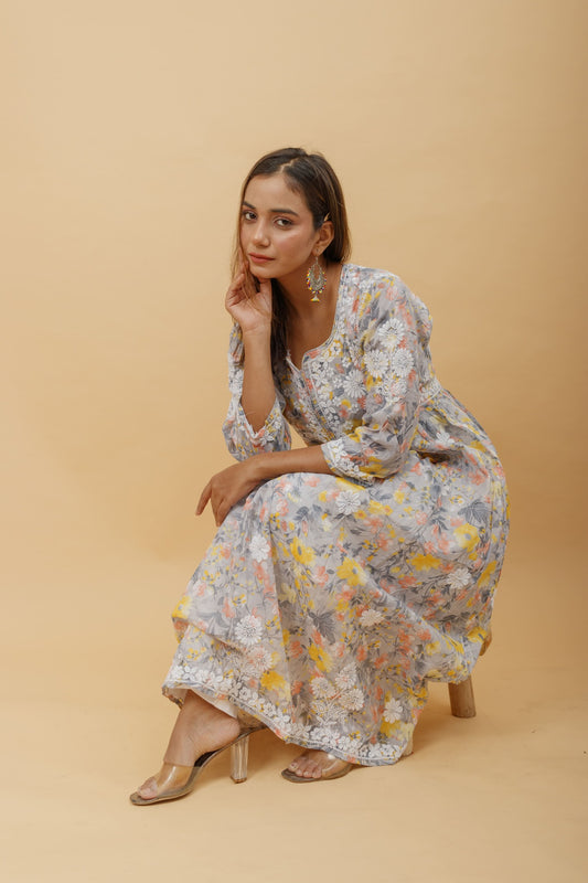 Arsh Handcrafted Pure MulMul Cotton Printed Gown Dress - arshchikan