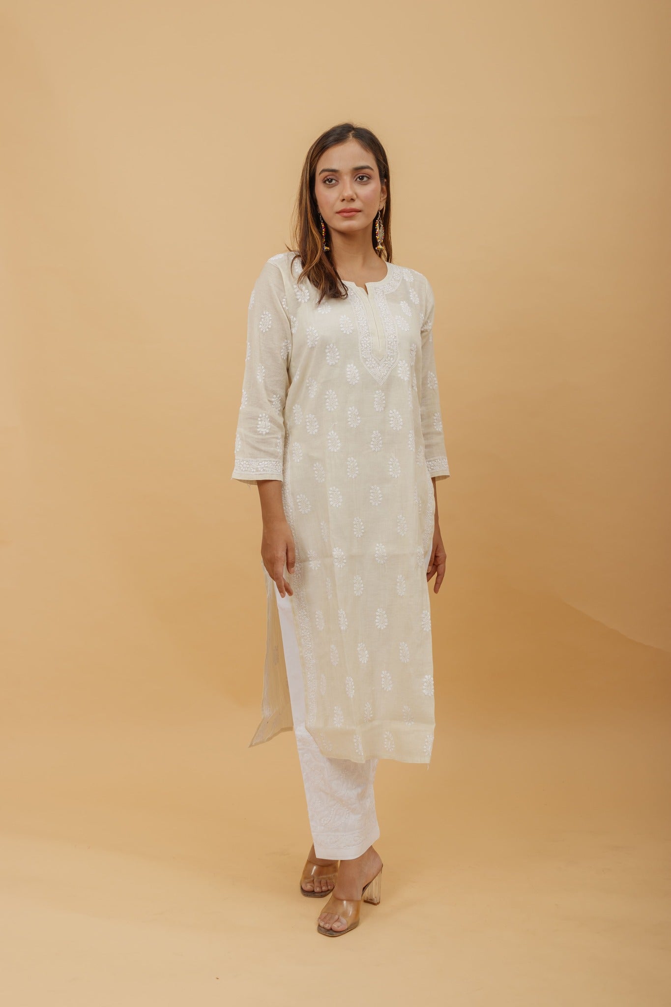Arsh Handcrafted Tissue Chanderi Chikankari Kurti - arshchikan