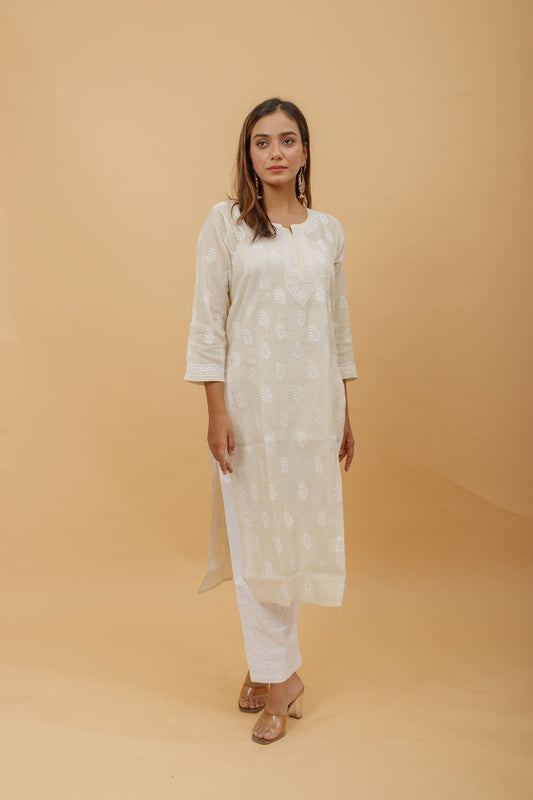 Arsh Handcrafted Tissue Chanderi Chikankari Kurti - arshchikan
