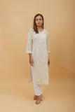 Arsh Handcrafted Tissue Chanderi Chikankari Kurti - arshchikan