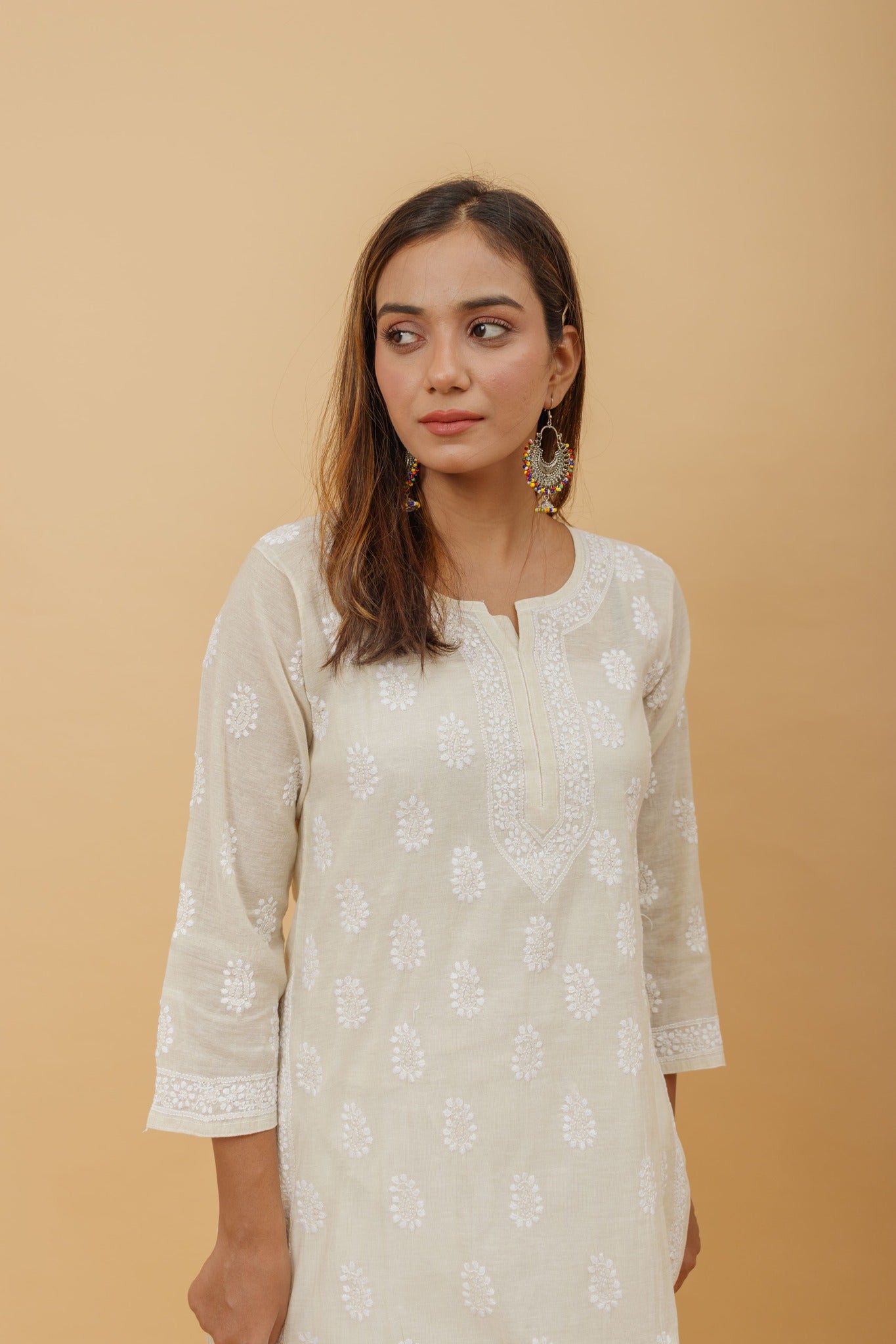 Arsh Handcrafted Tissue Chanderi Chikankari Kurti - arshchikan