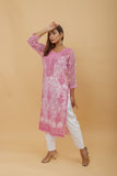 Arsh Handcrafted Onion Pink Semi Georgette Chikan Kurti - arshchikan