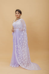 Arsh Handcrafted Semi Georgette Heavy Palla Chikan Embroidered Saree - arshchikan
