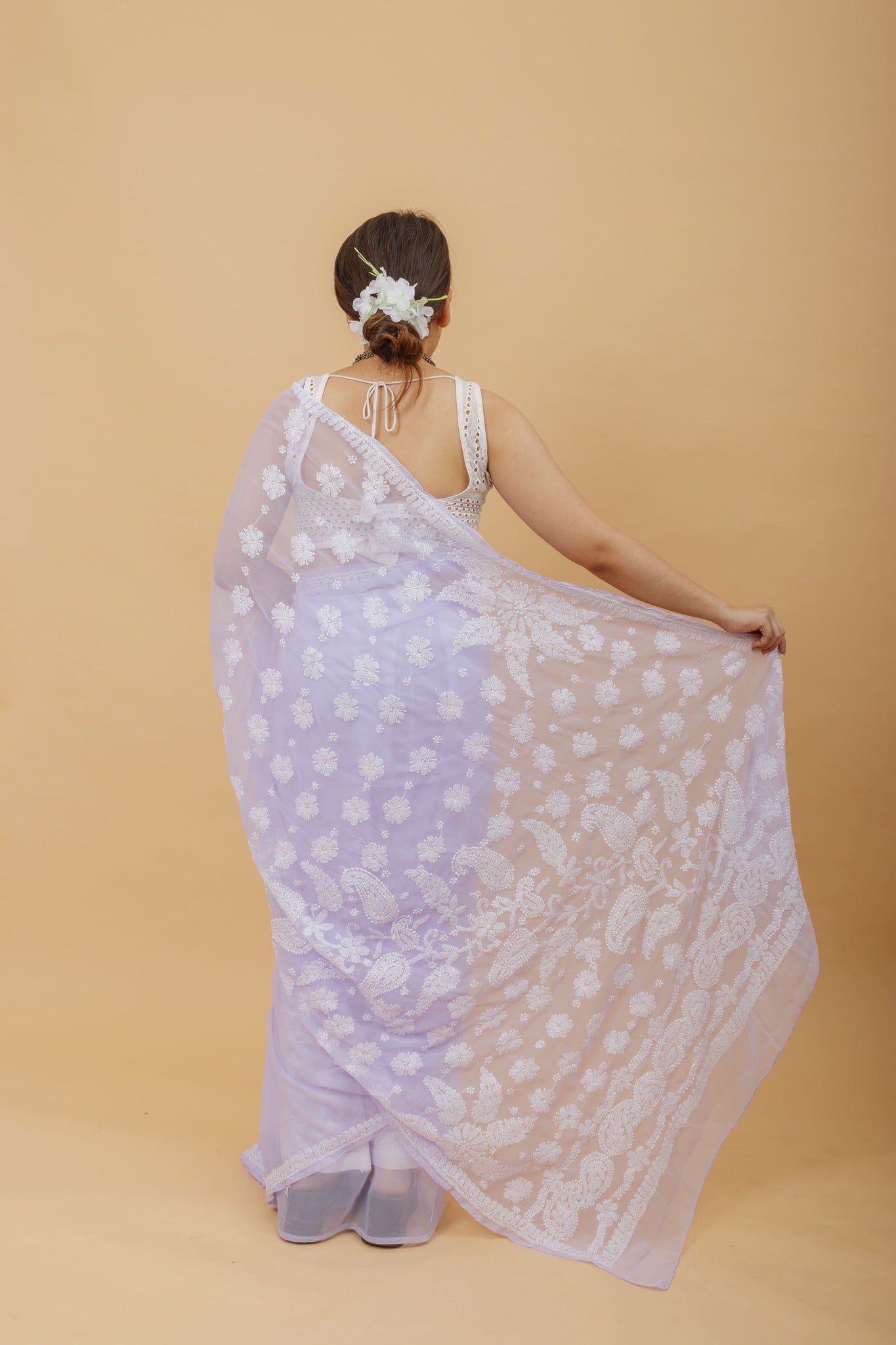 Arsh Handcrafted Semi Georgette Heavy Palla Chikan Embroidered Saree - arshchikan