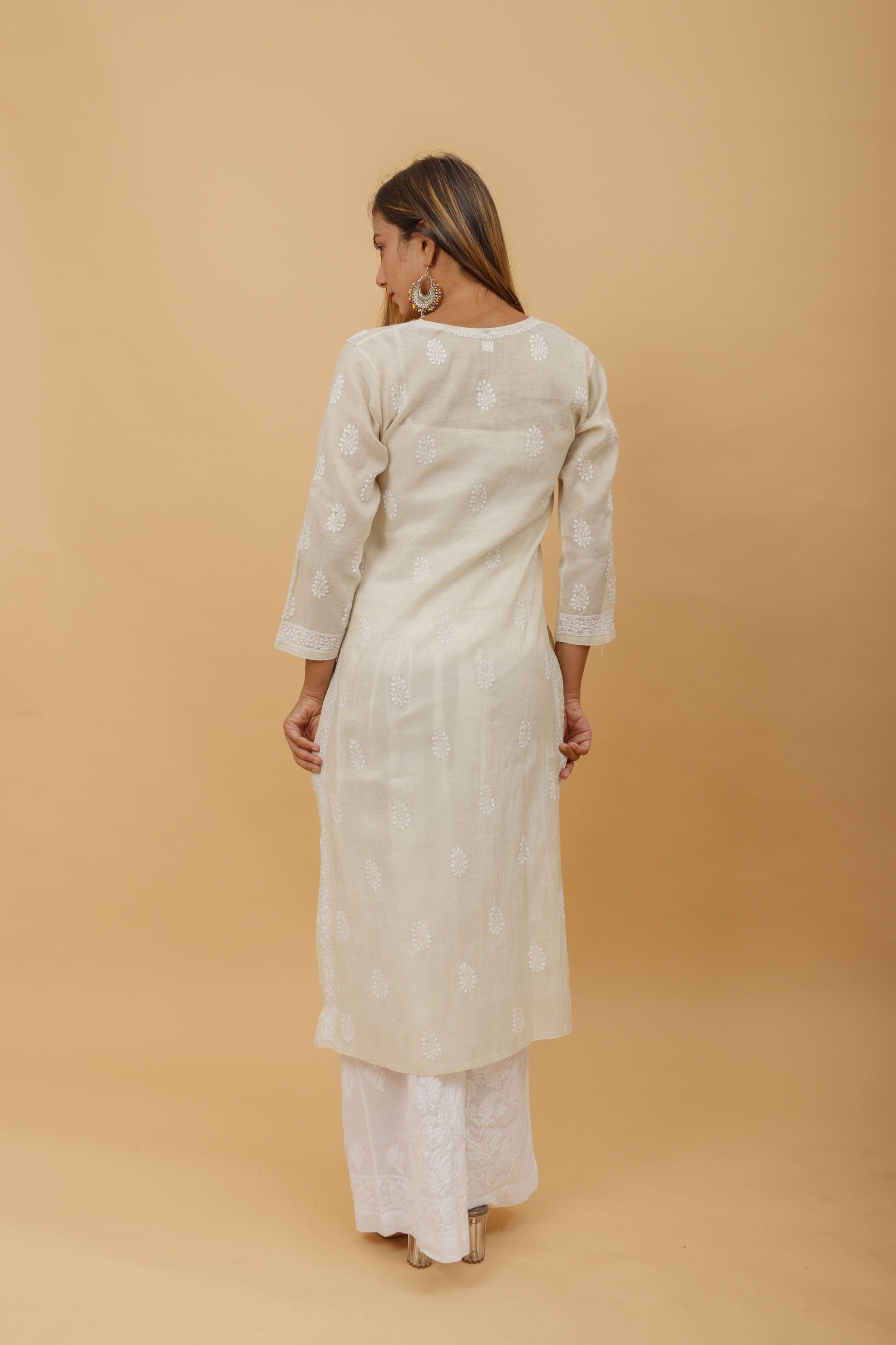 Arsh Handcrafted Tissue Chanderi Chikankari Kurti - arshchikan