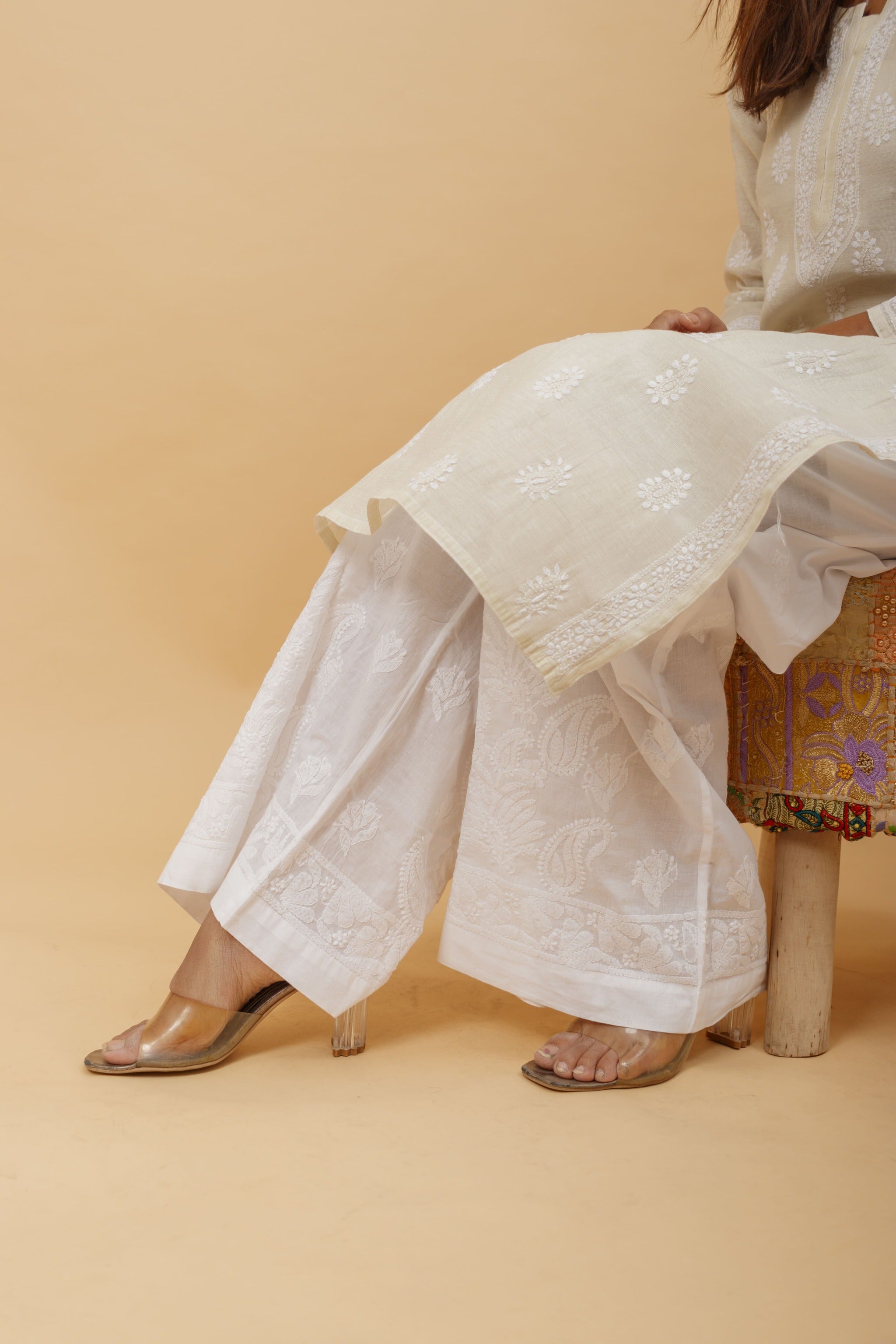 Arsh Handcrafted Tissue Chanderi Chikankari Kurti - arshchikan