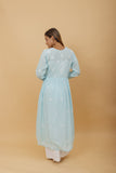 Arsh Handcrafted Sky Blue Modal Chikankari Gown Dress - arshchikan