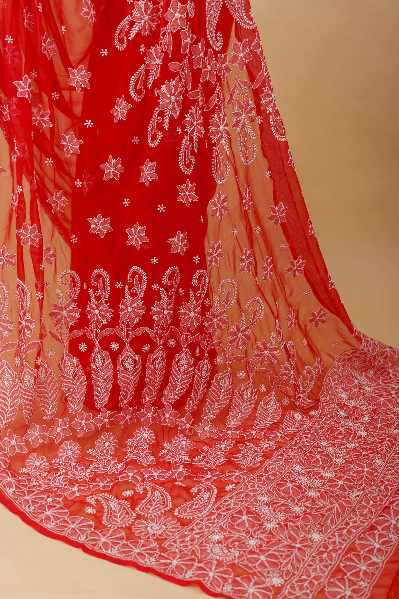 Arsh Handcrafted Semi Georgette Heavy Palla Chikan Embroidered Saree - arshchikan