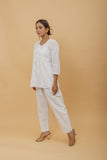 Arsh Handcrafted Pure Cotton White Chikan Short Top - arshchikan
