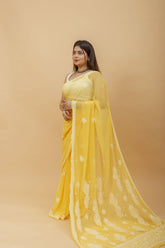 Arsh Handcrafted Semi Georgette Palla Boota Chikan Embroidered Saree - arshchikan