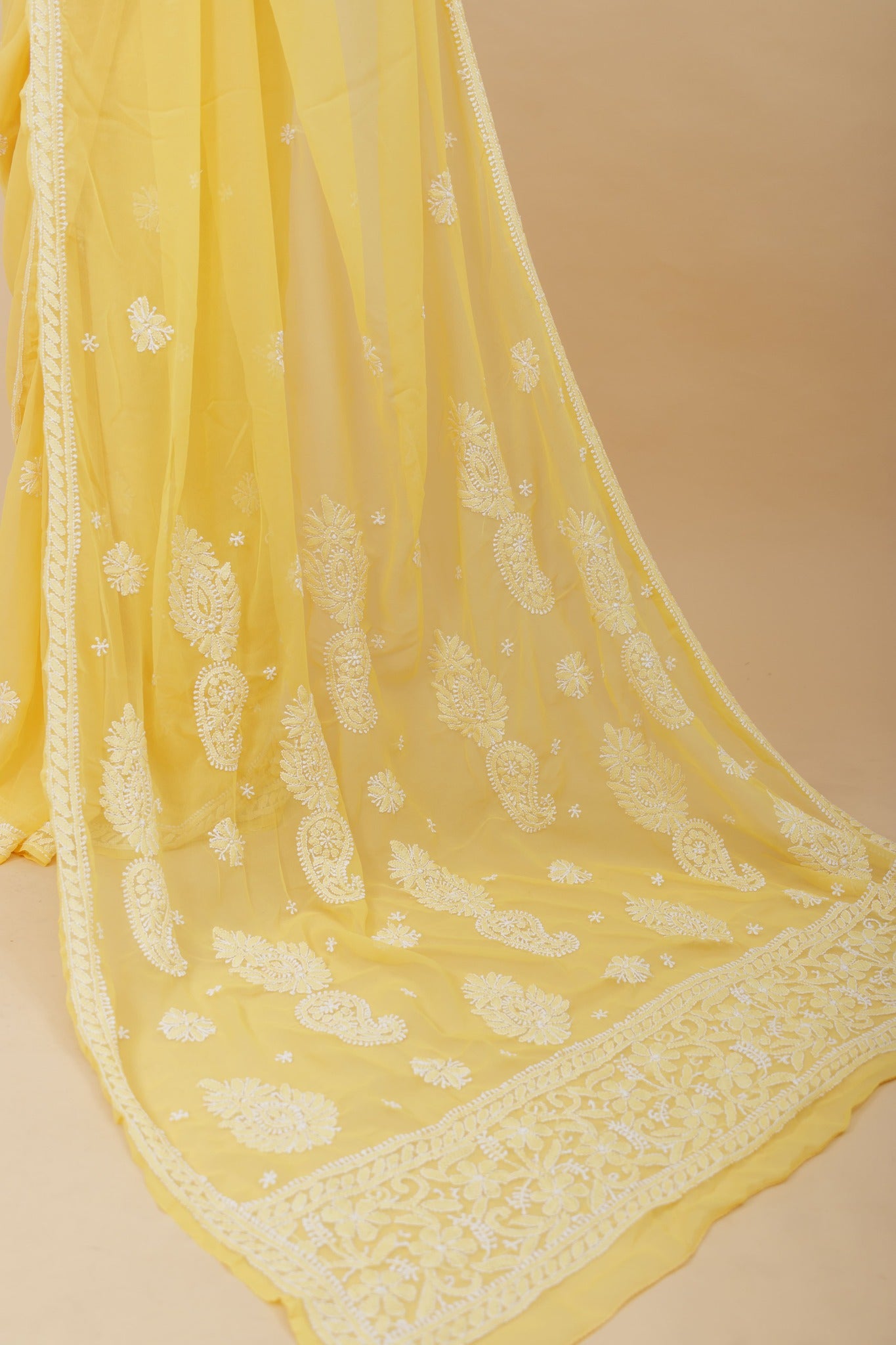 Arsh Handcrafted Semi Georgette Palla Boota Chikan Embroidered Saree - arshchikan