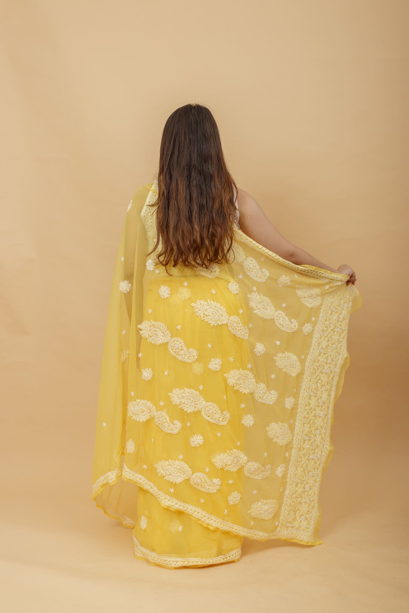 Arsh Handcrafted Semi Georgette Palla Boota Chikan Embroidered Saree - arshchikan