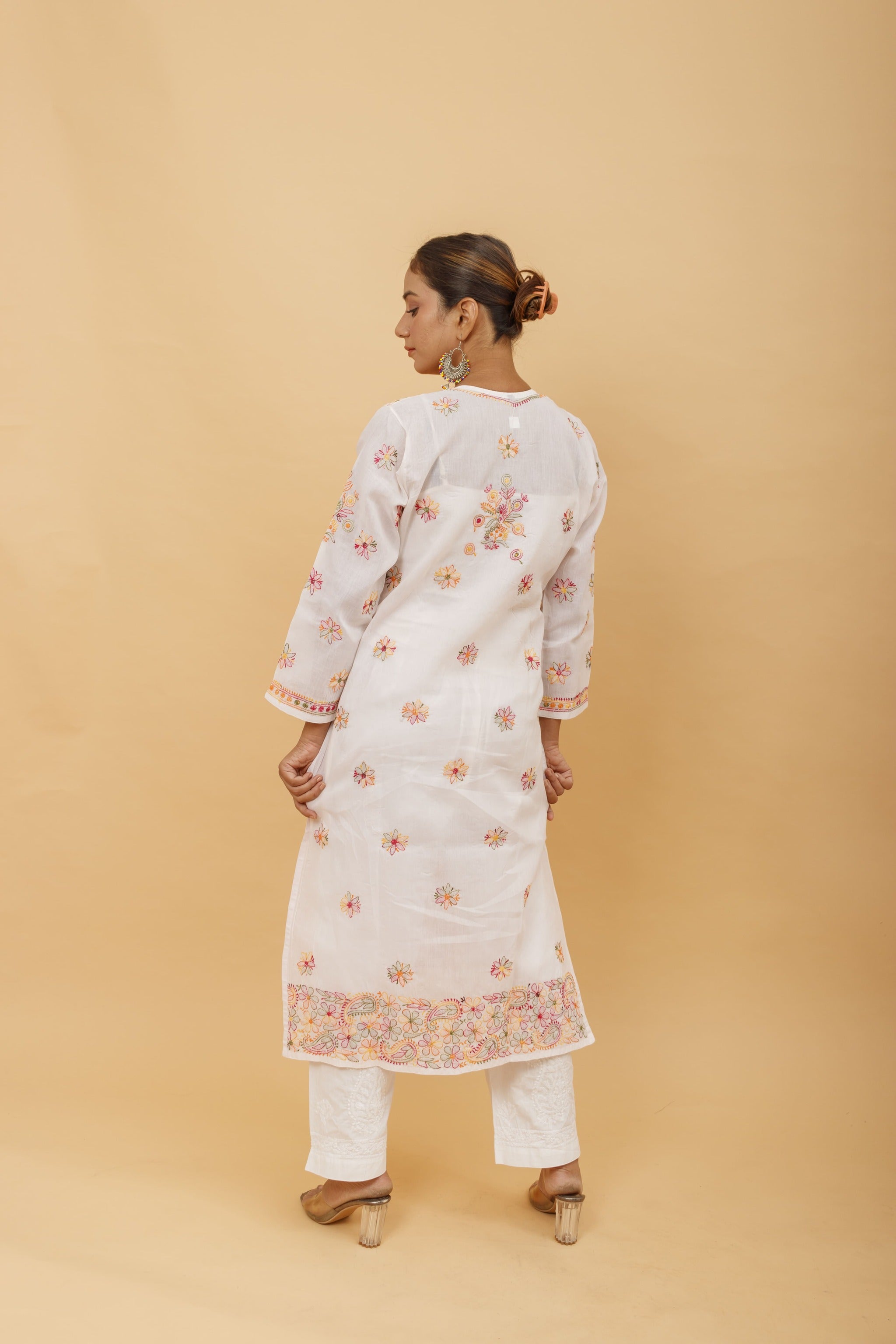 Arsh Handcrafted Multi on White Cotton Kurti - arshchikan
