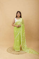 Arsh Handcrafted Semi Georgette Heavy Palla Chikan Embroidered Saree - arshchikan
