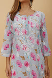 Arsh Handcrafted MulMul Cotton Printed Chikankari Kurti - arshchikan