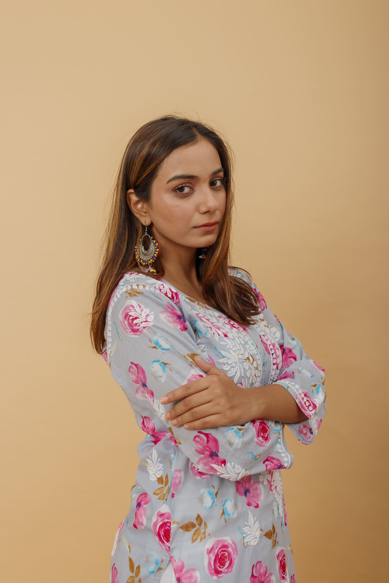 Arsh Handcrafted MulMul Cotton Printed Chikankari Kurti - arshchikan