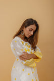 Arsh Handcrafted White and Yellow Pure Cotton Chikankari Kairi Printed Kurti - arshchikan
