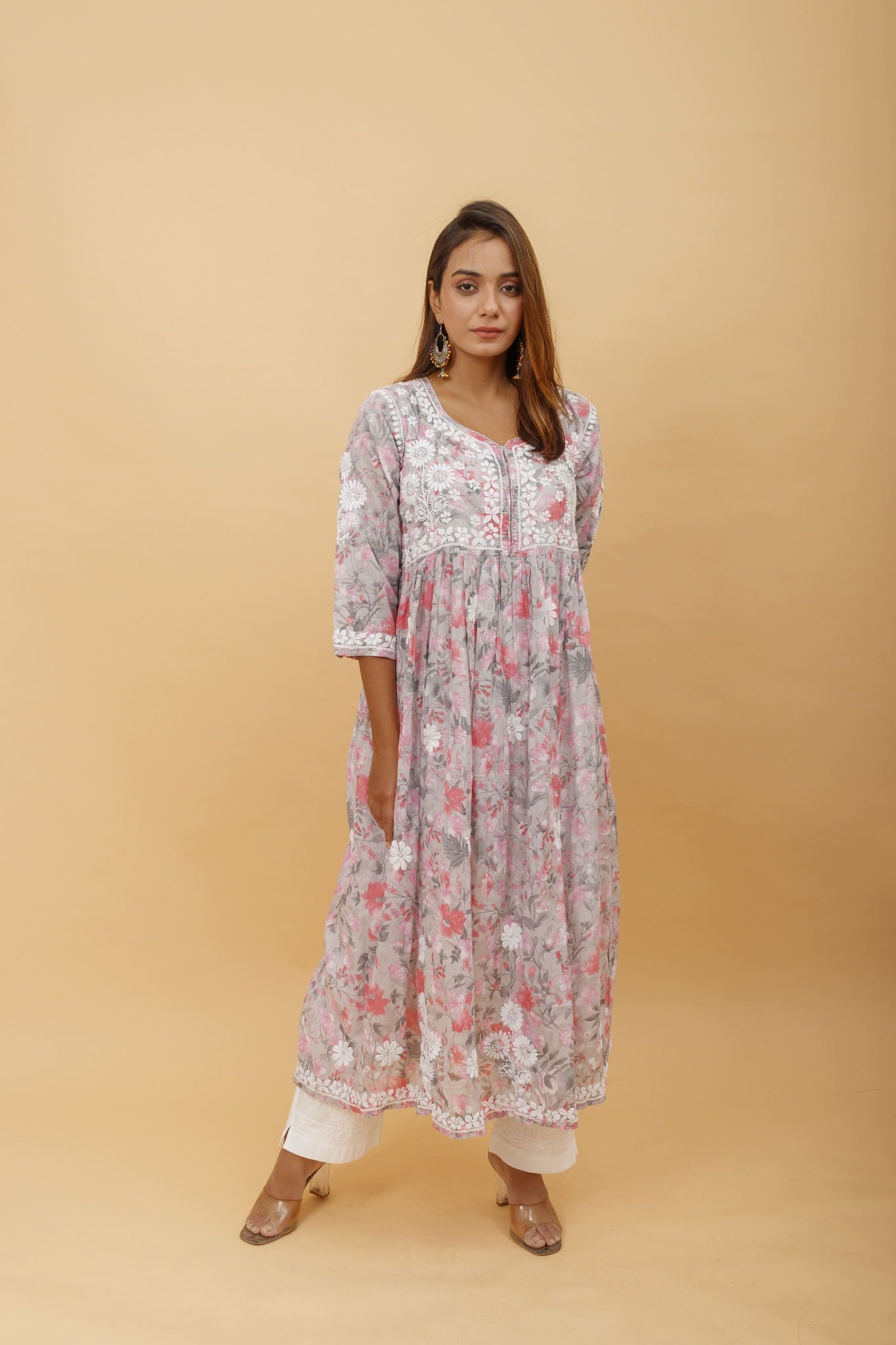 Arsh Handcrafted Pure MulMul Cotton Printed Gown Dress - arshchikan