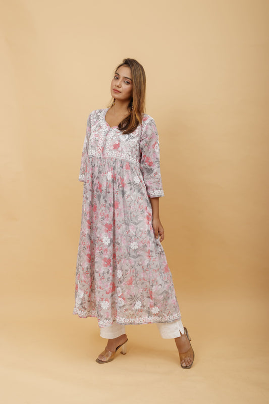 Arsh Handcrafted Pure MulMul Cotton Printed Gown Dress - arshchikan