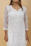 Arsh Handcrafted White Semi Georgette Chikan Kurti - arshchikan