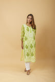 Arsh Handcrafted Green Semi Georgette Chikan Kurti - arshchikan