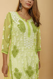 Arsh Handcrafted Green Semi Georgette Chikan Kurti - arshchikan