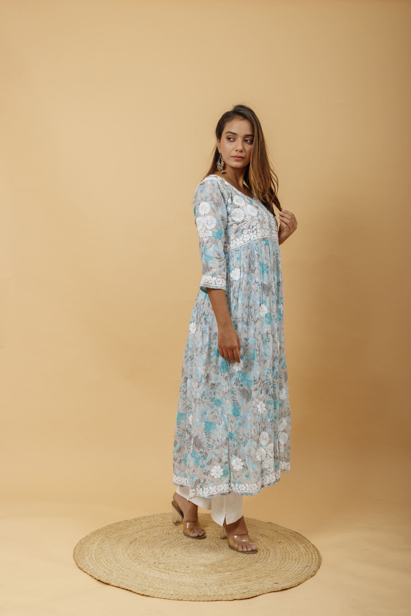 Arsh Handcrafted Pure MulMul Cotton Printed Gown Dress - arshchikan