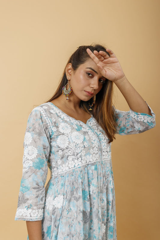 Arsh Handcrafted Pure MulMul Cotton Printed Gown Dress - arshchikan