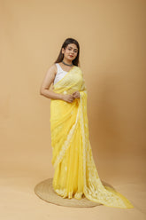 Arsh Handcrafted Semi Georgette Heavy Palla Chikan Embroidered Saree - arshchikan