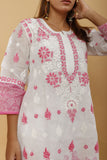 Arsh Handcrafted White and Pink Pure Cotton Chikankari Kairi Printed Kurti - arshchikan