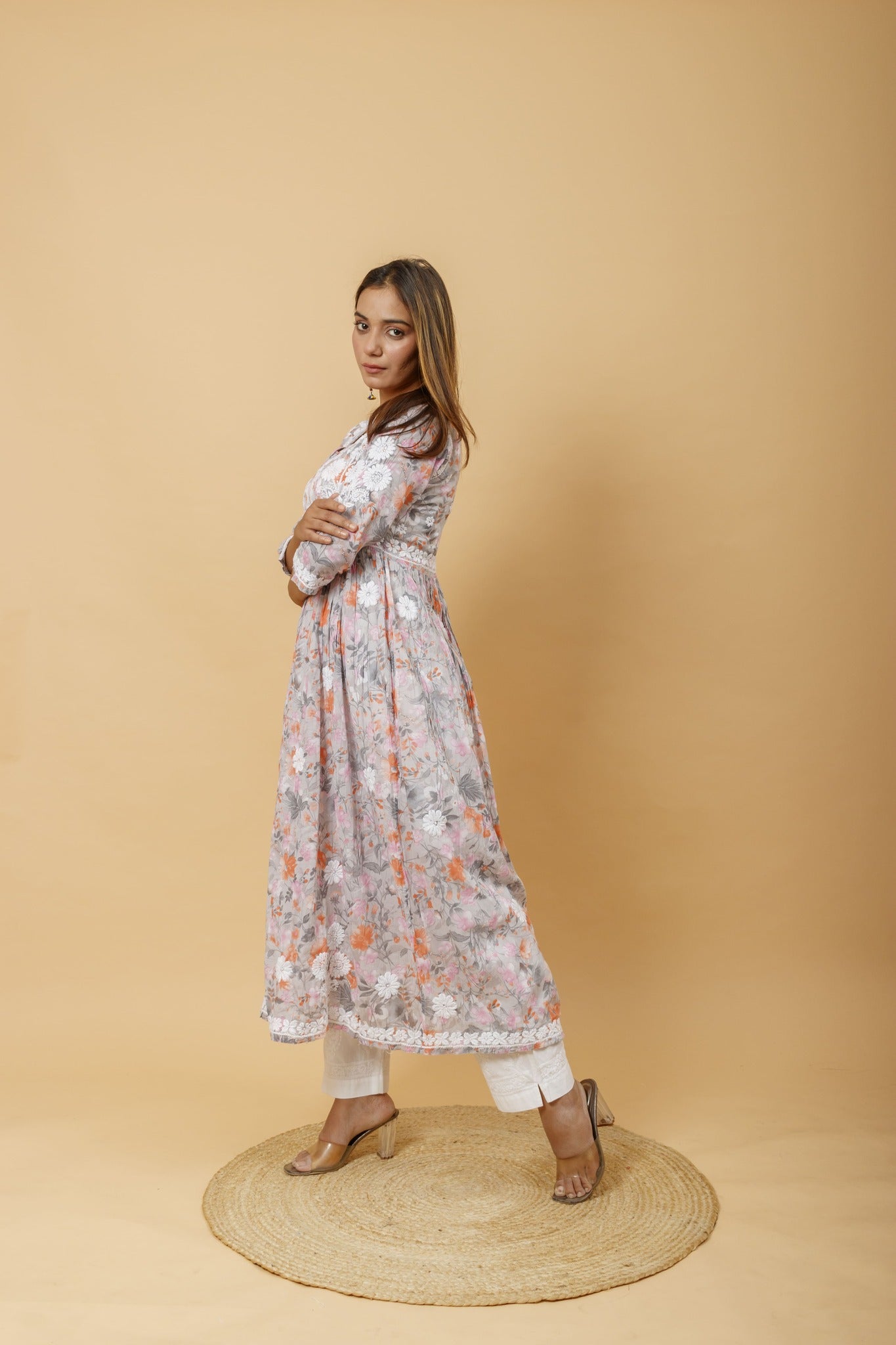 Arsh Handcrafted Pure MulMul Cotton Printed Gown Dress - arshchikan